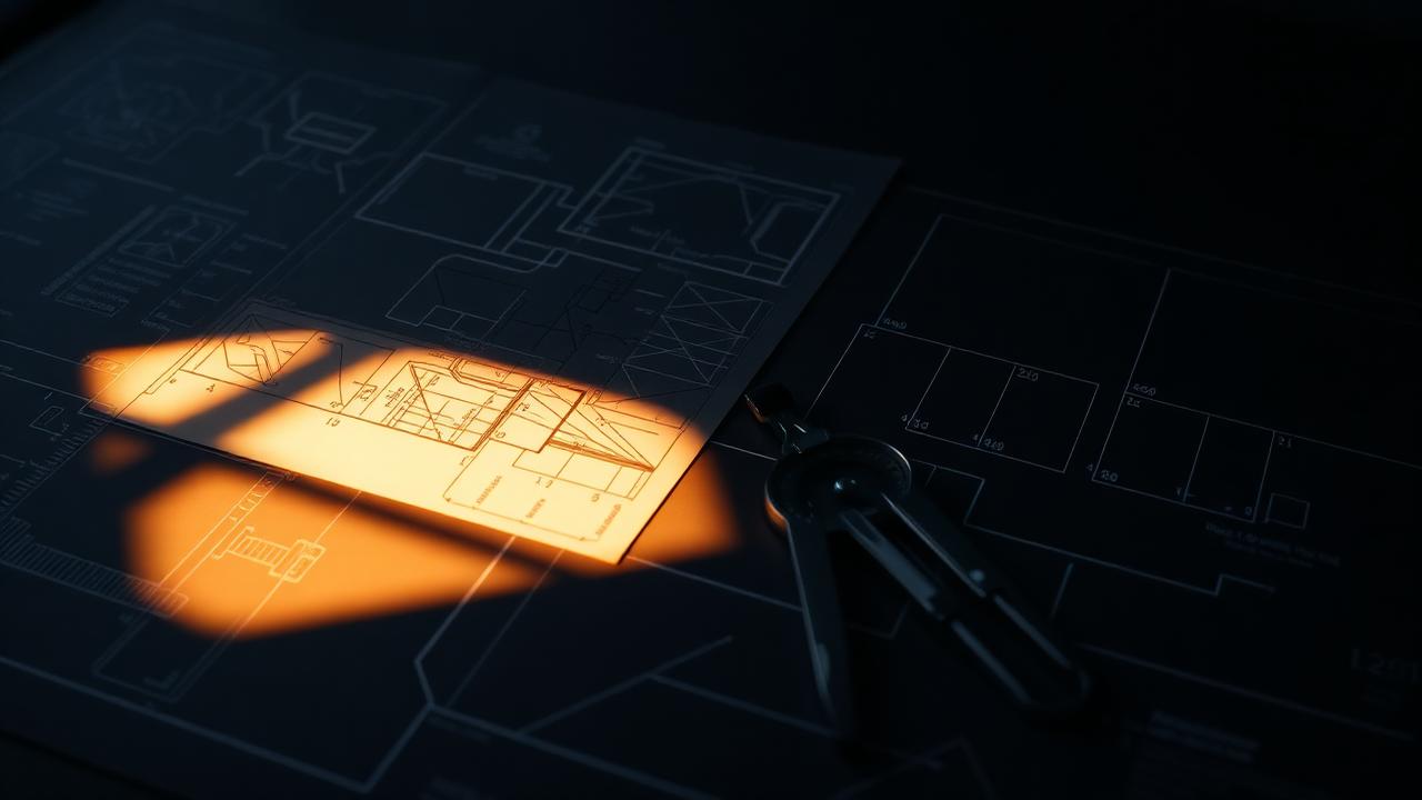 Planos técnicos y compás de dibujo, metáfora de una metodología estructurada y medible.